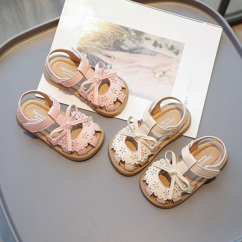 Solid Color Sandals Cute Bow Hollow