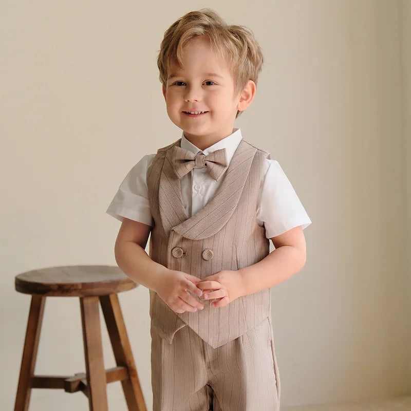 Children's Khaki Striped Suit Set Boy's