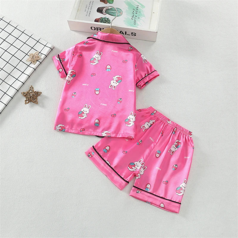 Silk Sleepwear Shirt Shorts 2Pcs Sets