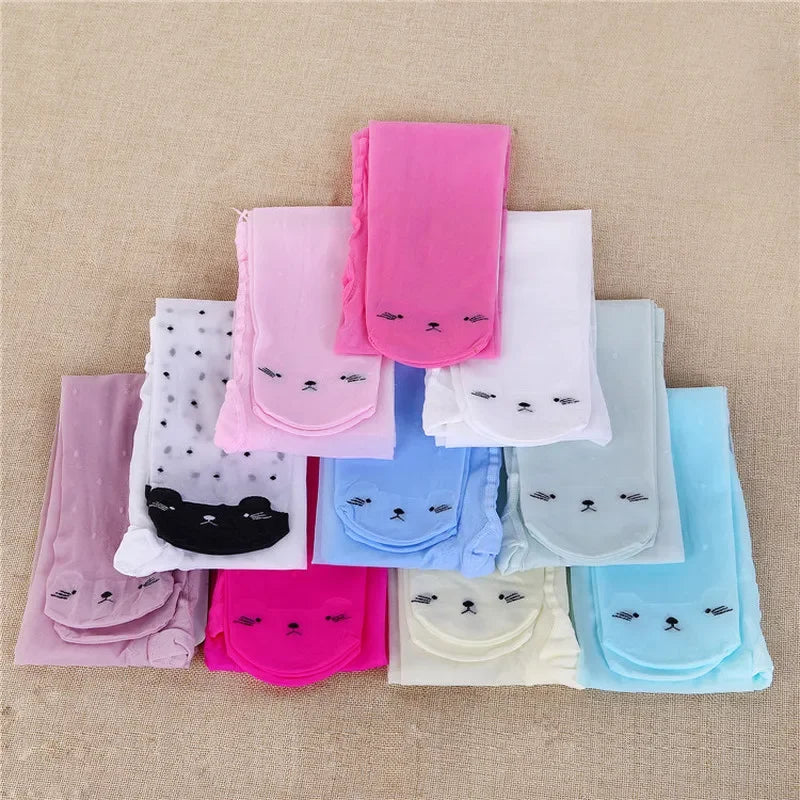 Girls Thin Silk Dot Stocking with Cats