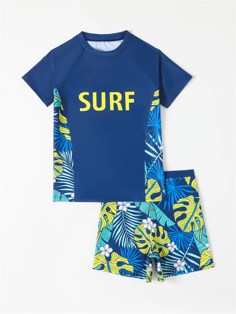 Leaves Print Short Sleeves Swimwear