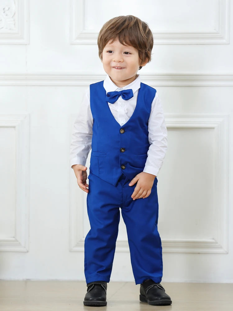 Set Solid Vest Suit Kids Cotton Formal