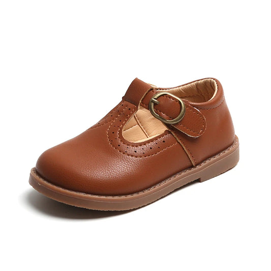 Children Leather Shoes Hollow Solid Color