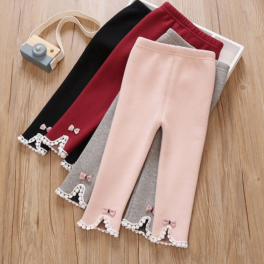 Girls Cotton Velvet bow Leggings