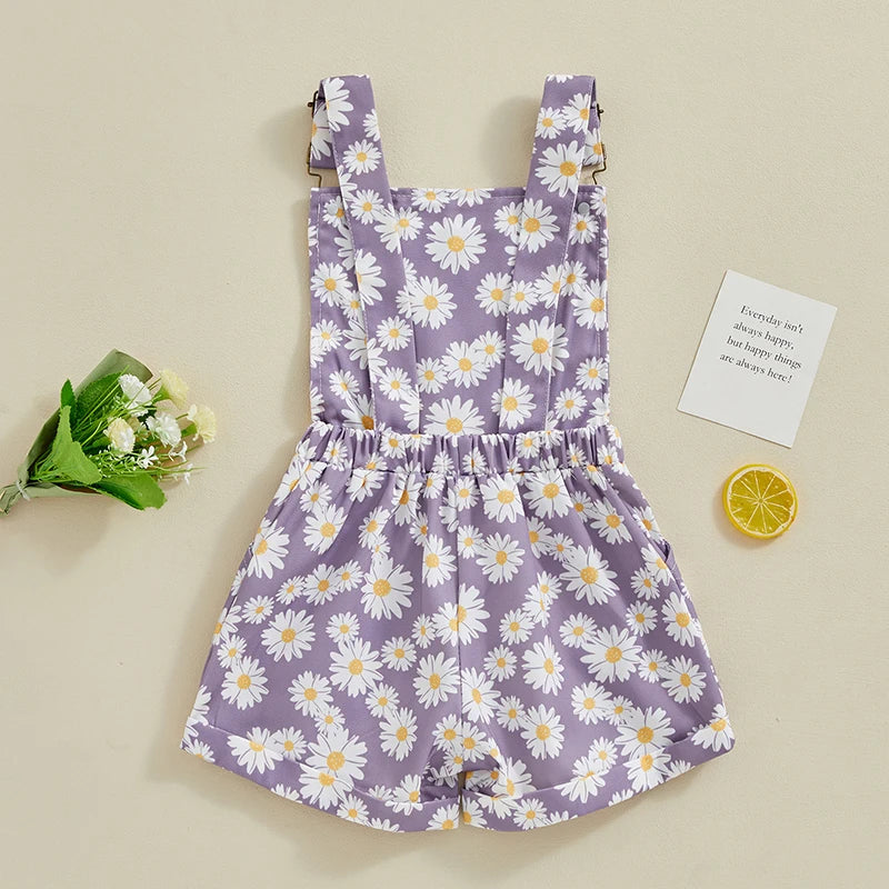 Jean Overalls Shorts Sunflowers Print