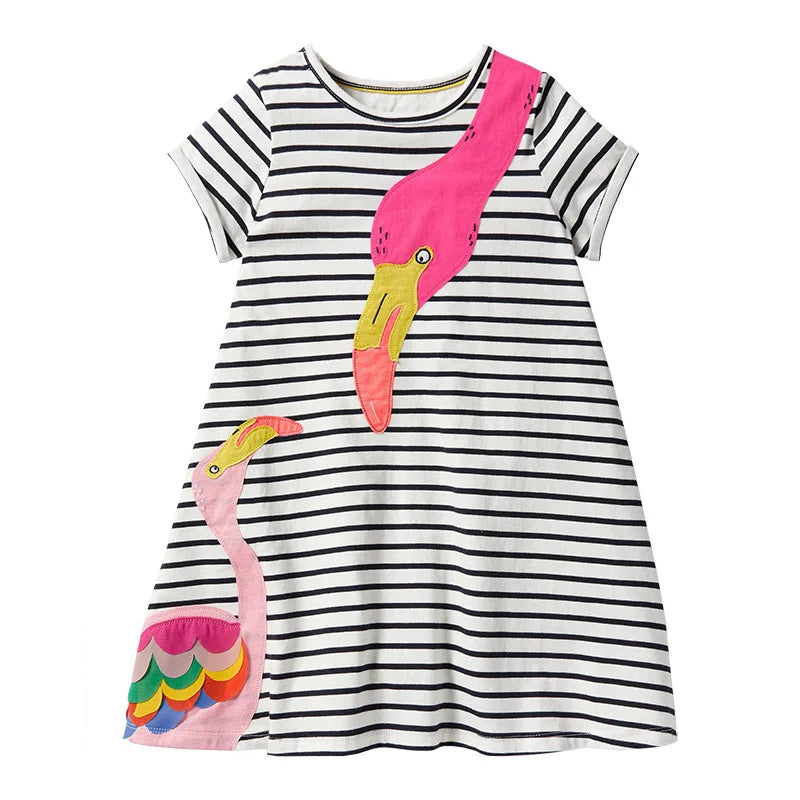 Girls Casual Dress Cotton Flamingo