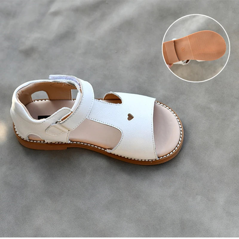 heart cut genuine leather sandals