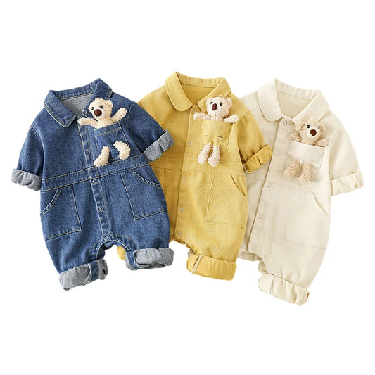 Denim Jumpsuits Pocket Bear Romper