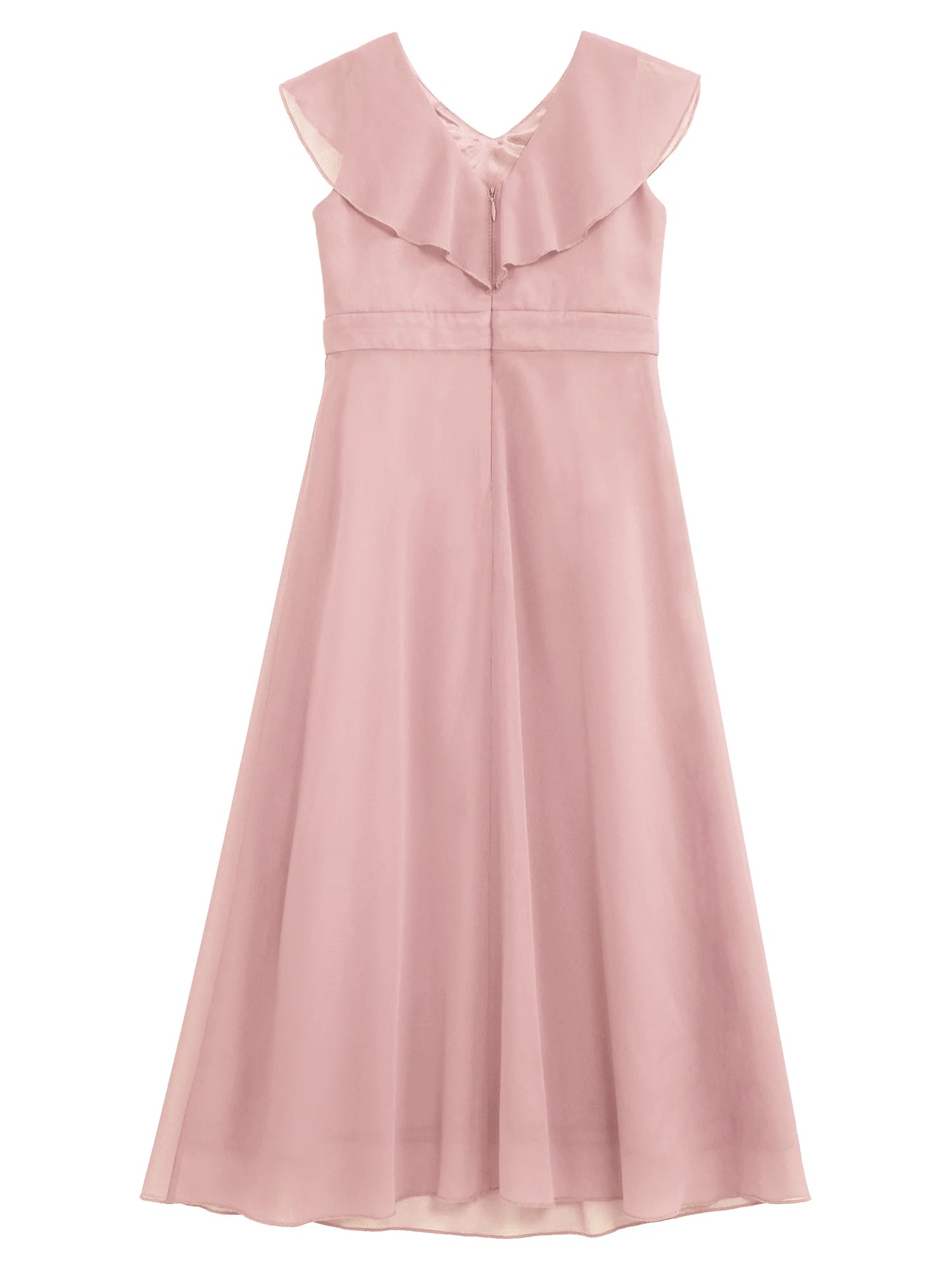 Ruffle Chiffon V Neck Floor Length Dress