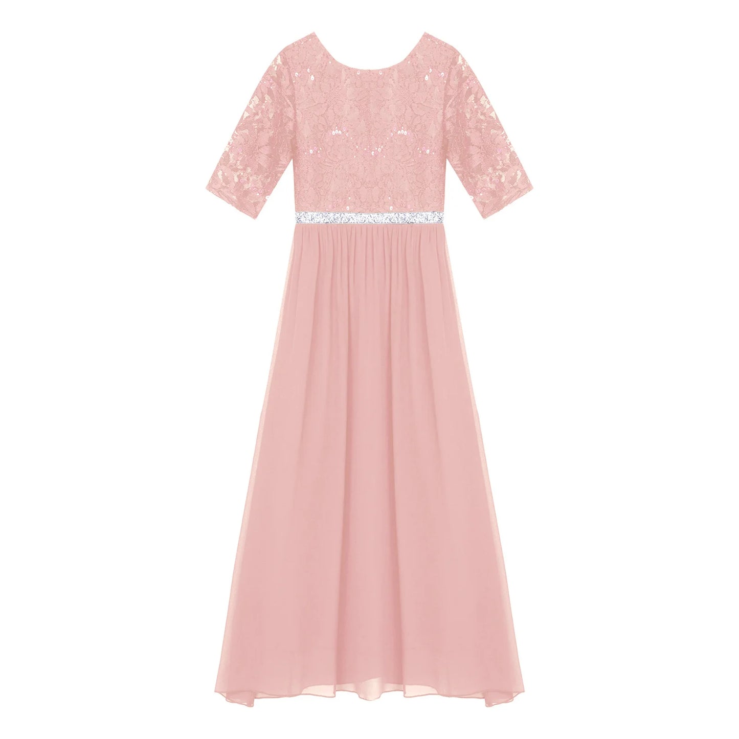 Floral Lace Bodice Chiffon Hem Dress