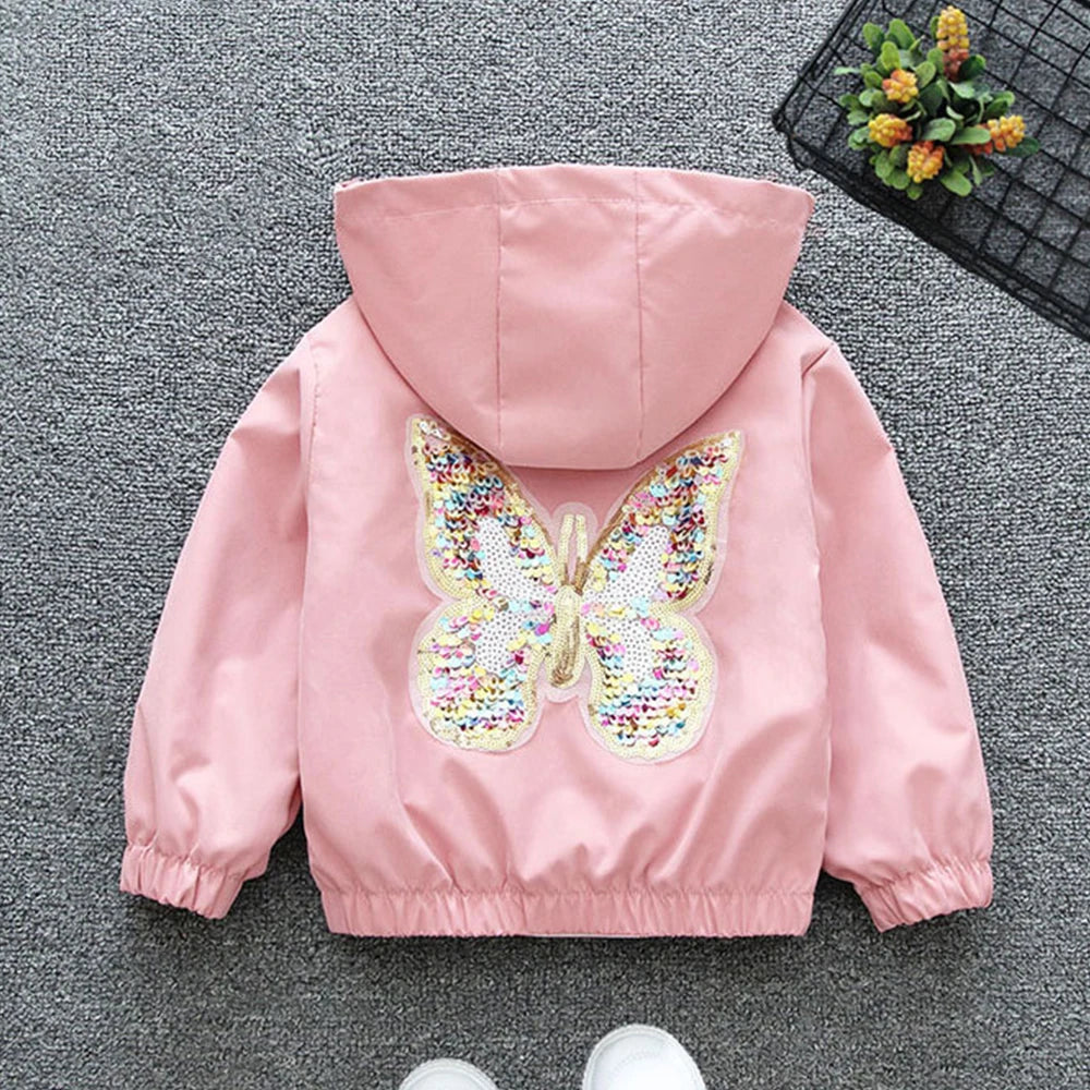 Hooded Sequin Butterfly Zipper Jacket