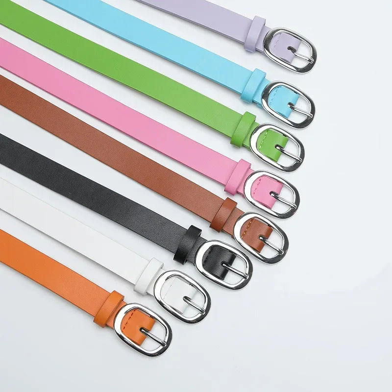 PU Leather Metal Round Buckle Belt