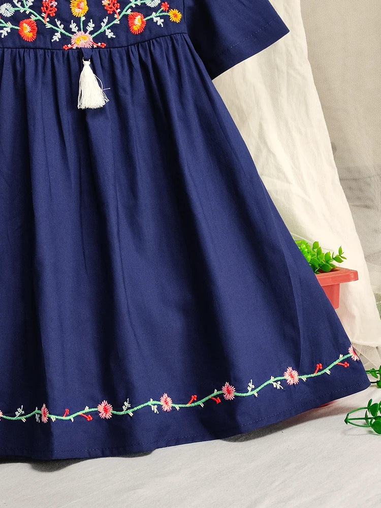 Short Sleeve Flowers Cotton Dress m