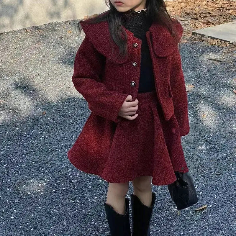 Girls Coat and Skirt Two Piece Set