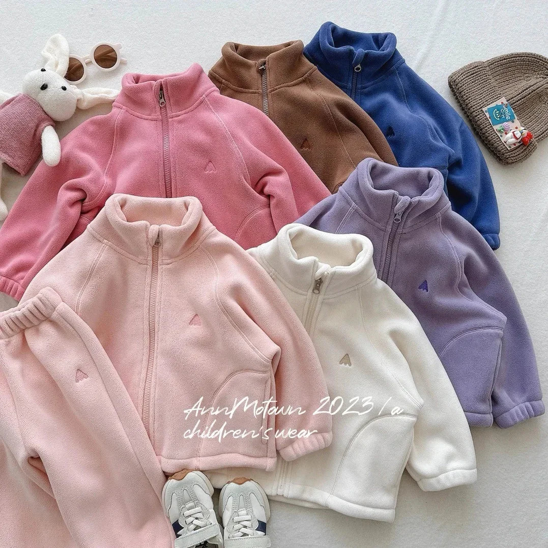 2pcs Sport Solid Colour Zipper Coat set