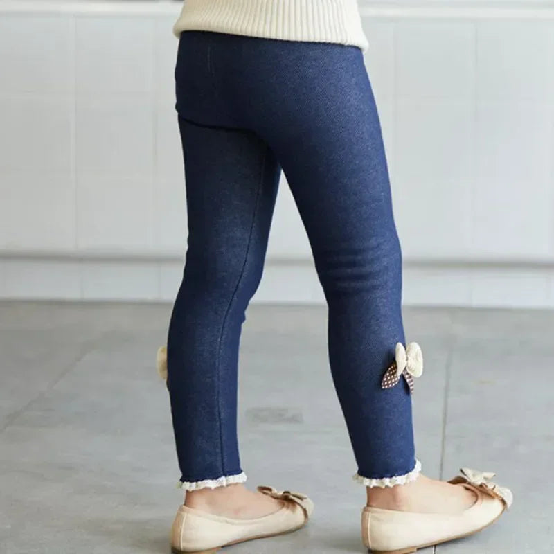 Girls Bowknot Jeans Pants