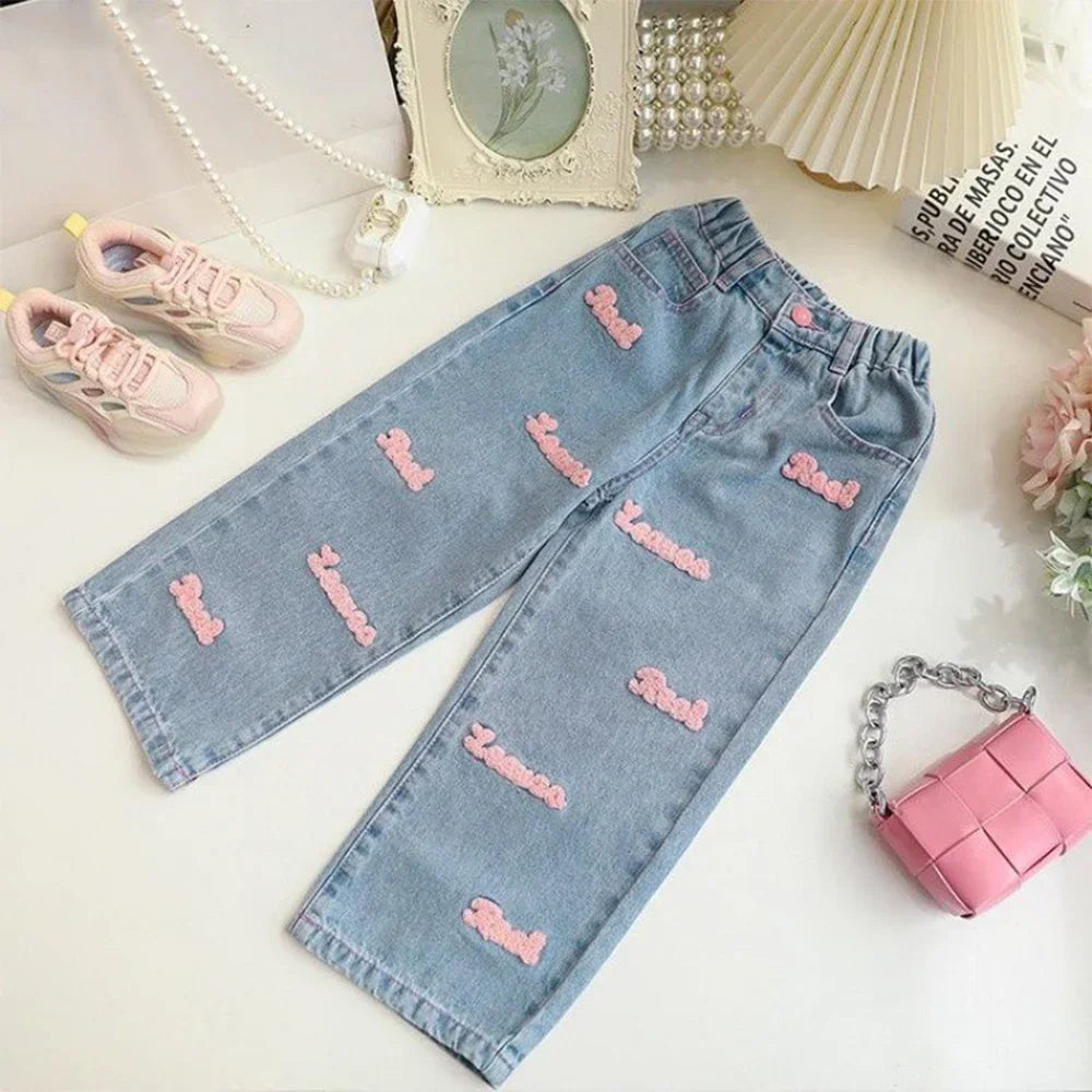 Knitted Sweet Top Letter Decal Jeans