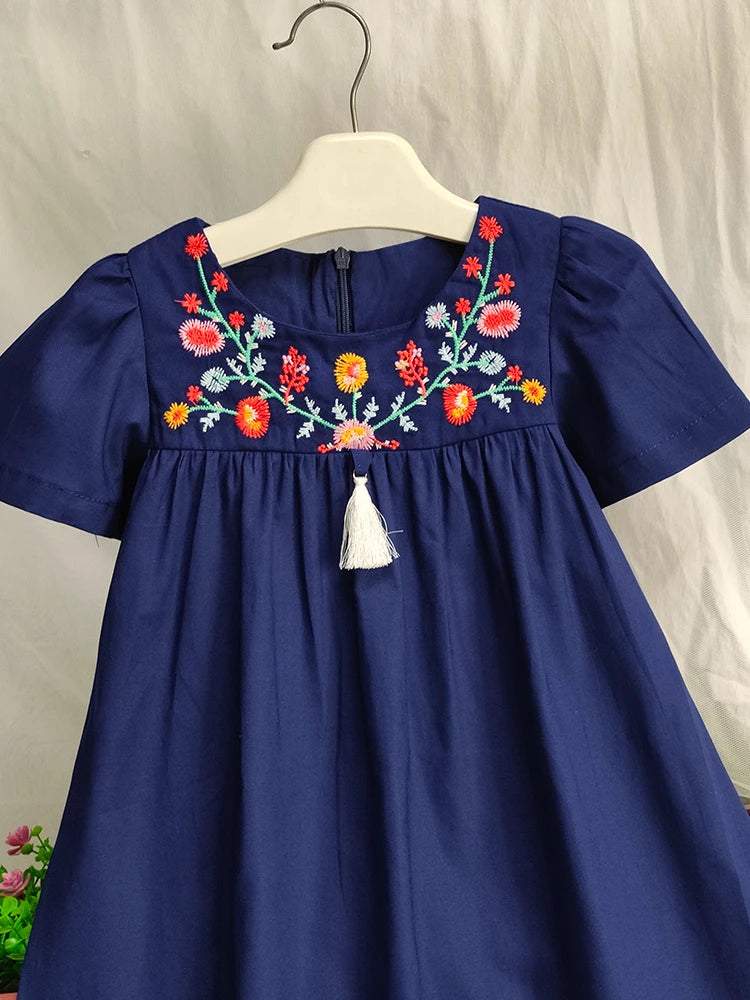 Short Sleeve Flowers Cotton Dress m