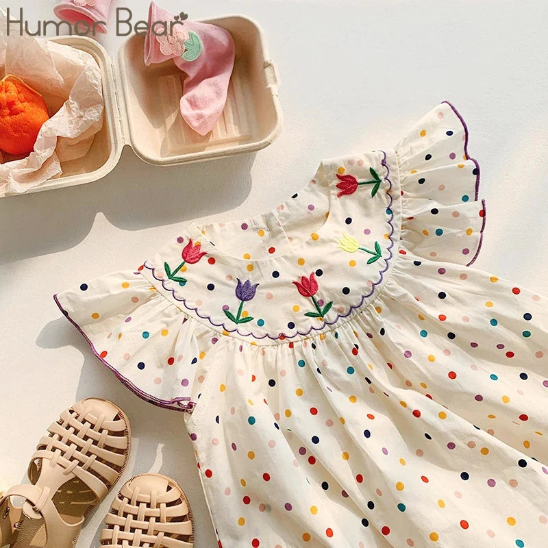 Embroidery Flying Sleeve Polka Dot Dress