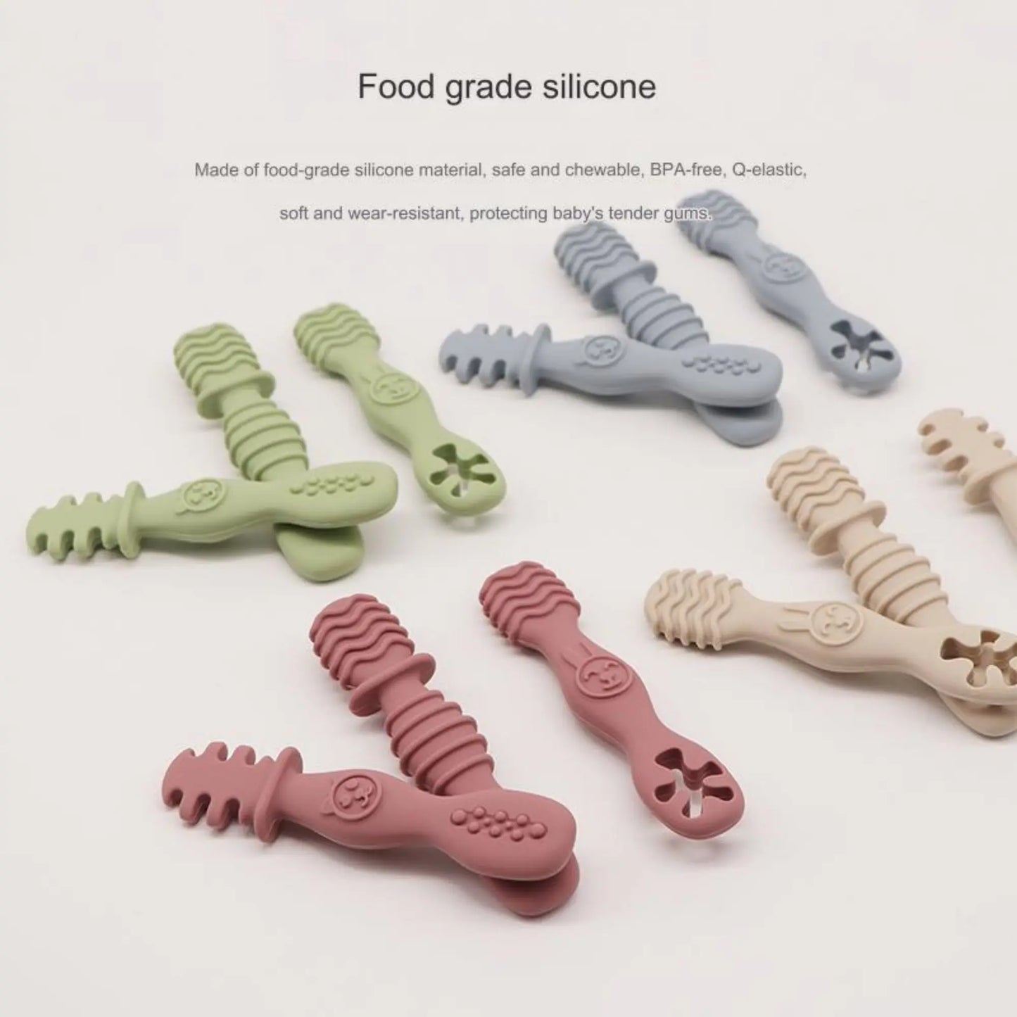 Silicone Chewing Spoon Set Easy Grip