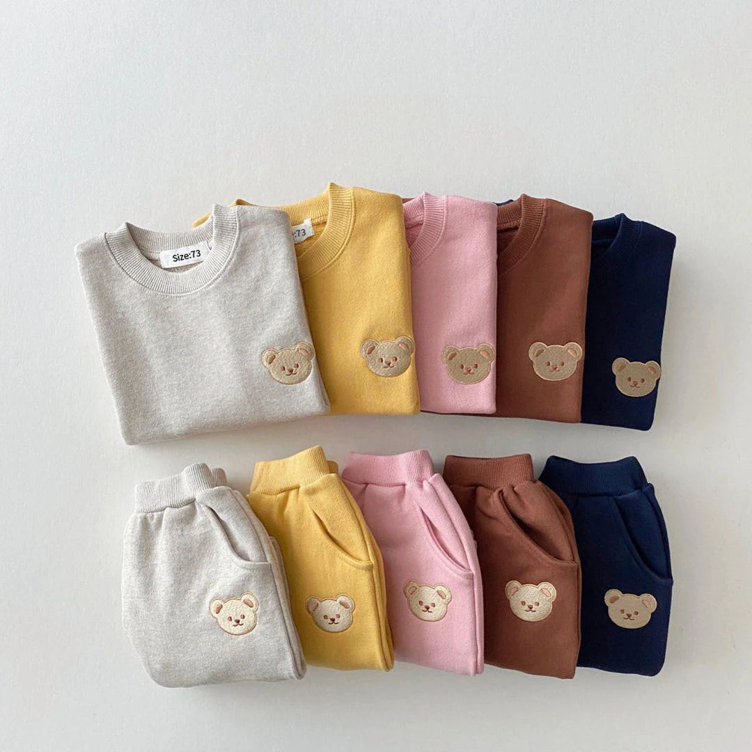 2pc Little Bear Embroidery Coat Pants