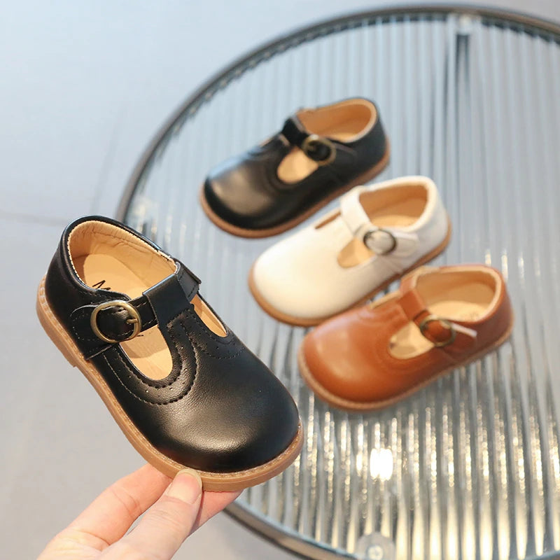 Children Leather Shoes Hollow Solid Color