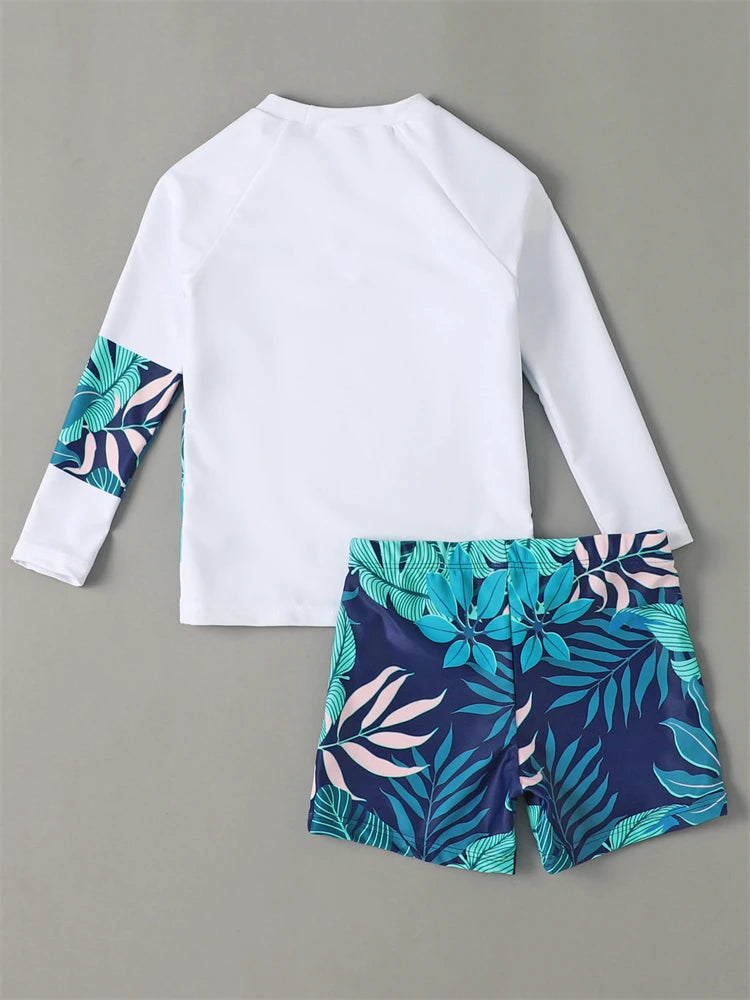 Leaves Print Long Sleeve Swimwear