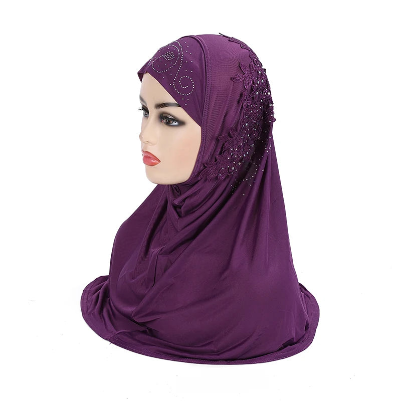 girls hijab with lace and stones scarf