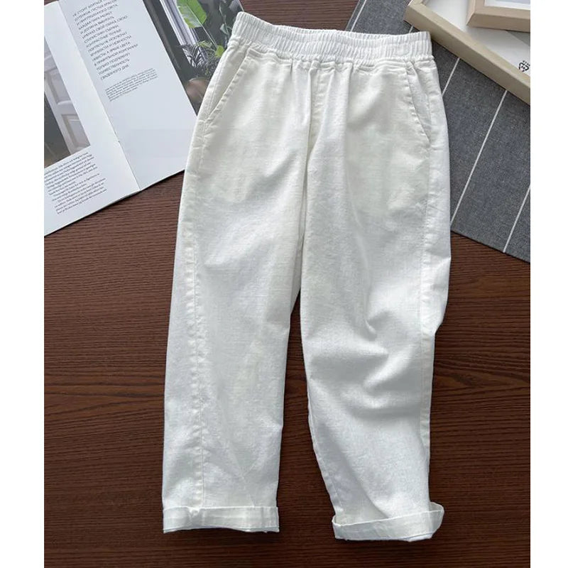 Pants Solid Color Cotton Linen Pants