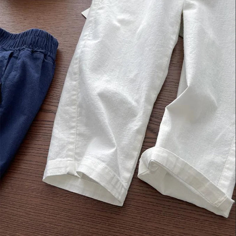 Pants Solid Color Cotton Linen Pants