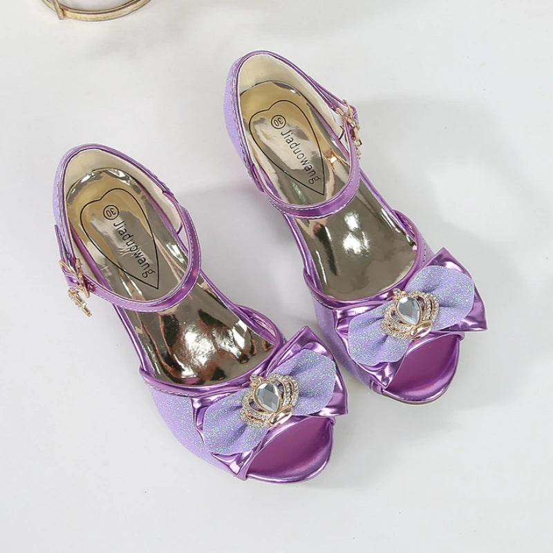 Girl's Heel Sequins Crown Sandals