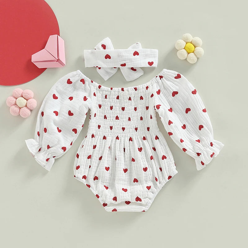 Heart Print Jumpsuit with Headband