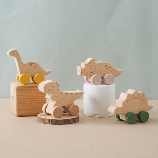 1PC Wood Block Dinosaur Car