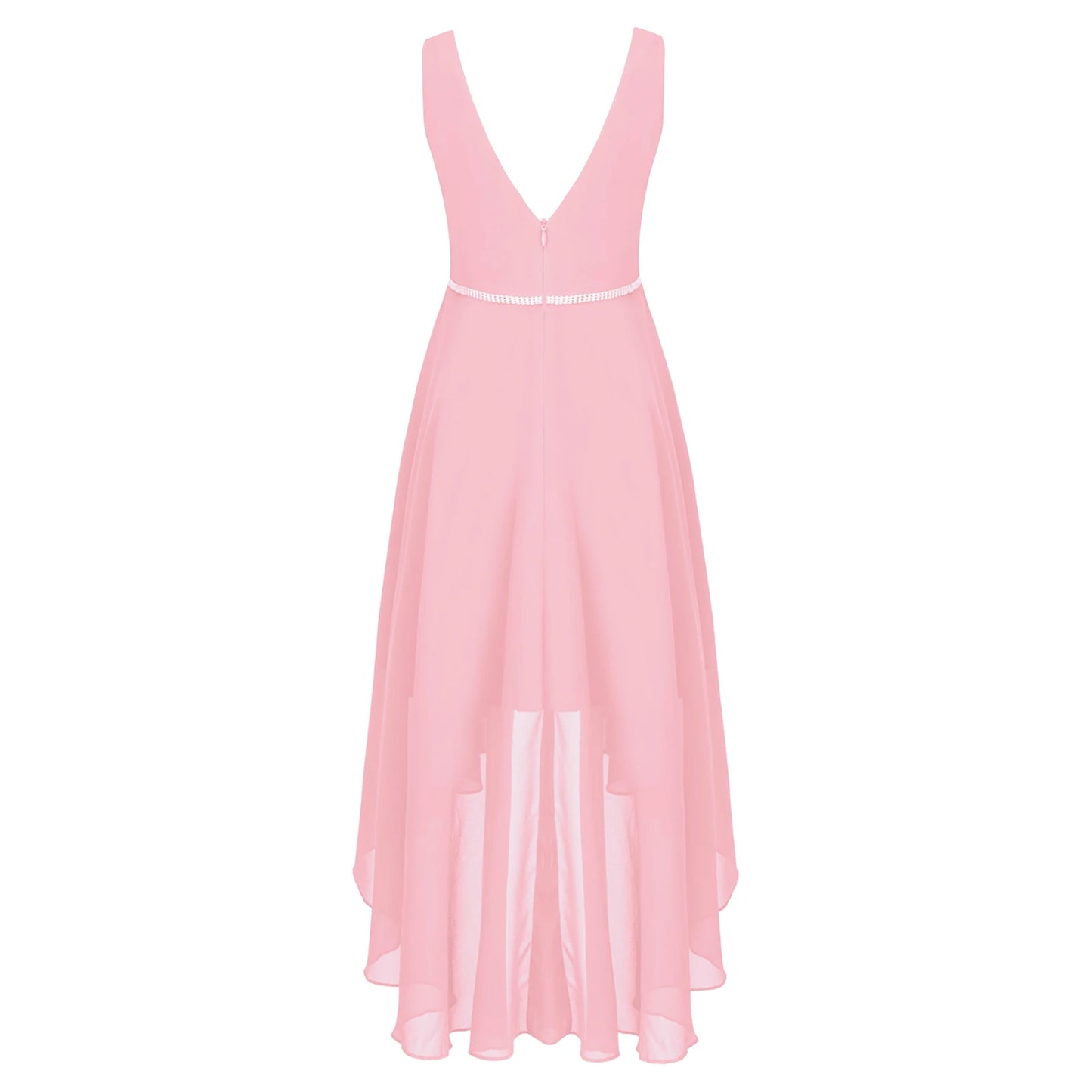 Shiny Rhinestone High Low Chiffon Dress