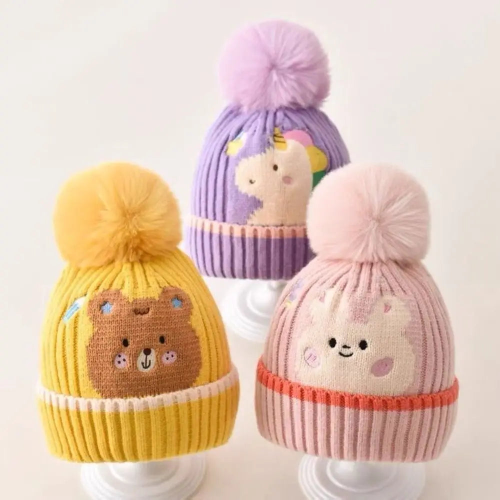 Cartoon Knitted Hairball Baby Beanie