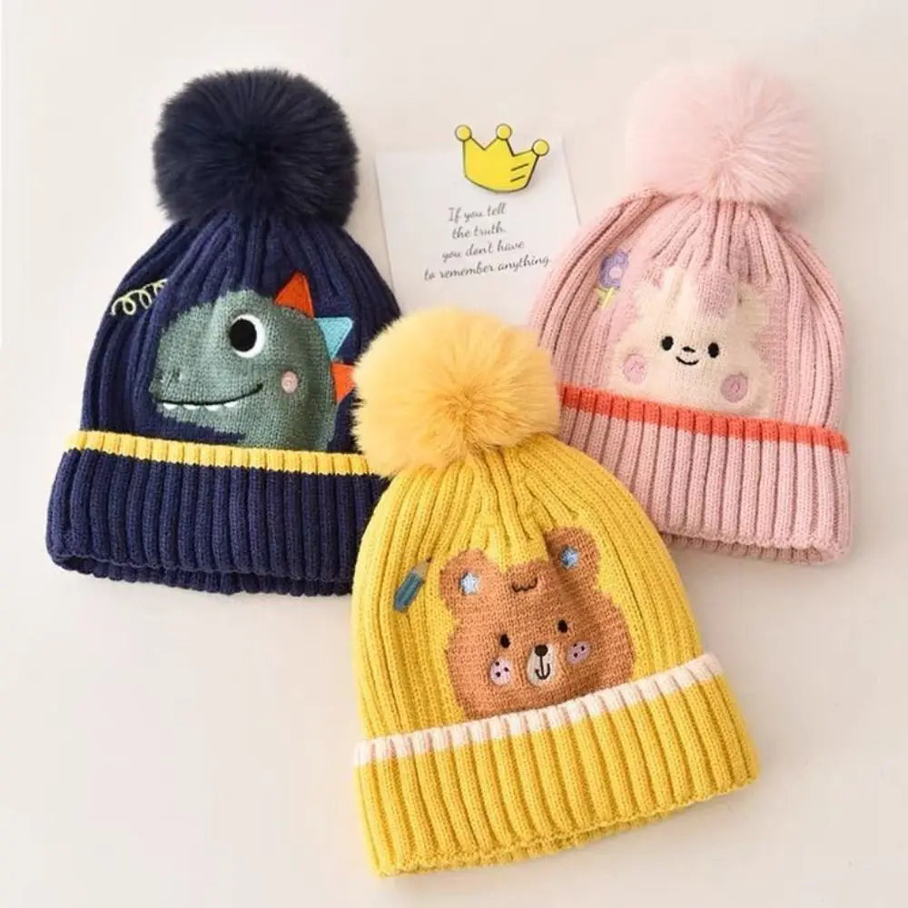 Cartoon Knitted Hairball Baby Beanie