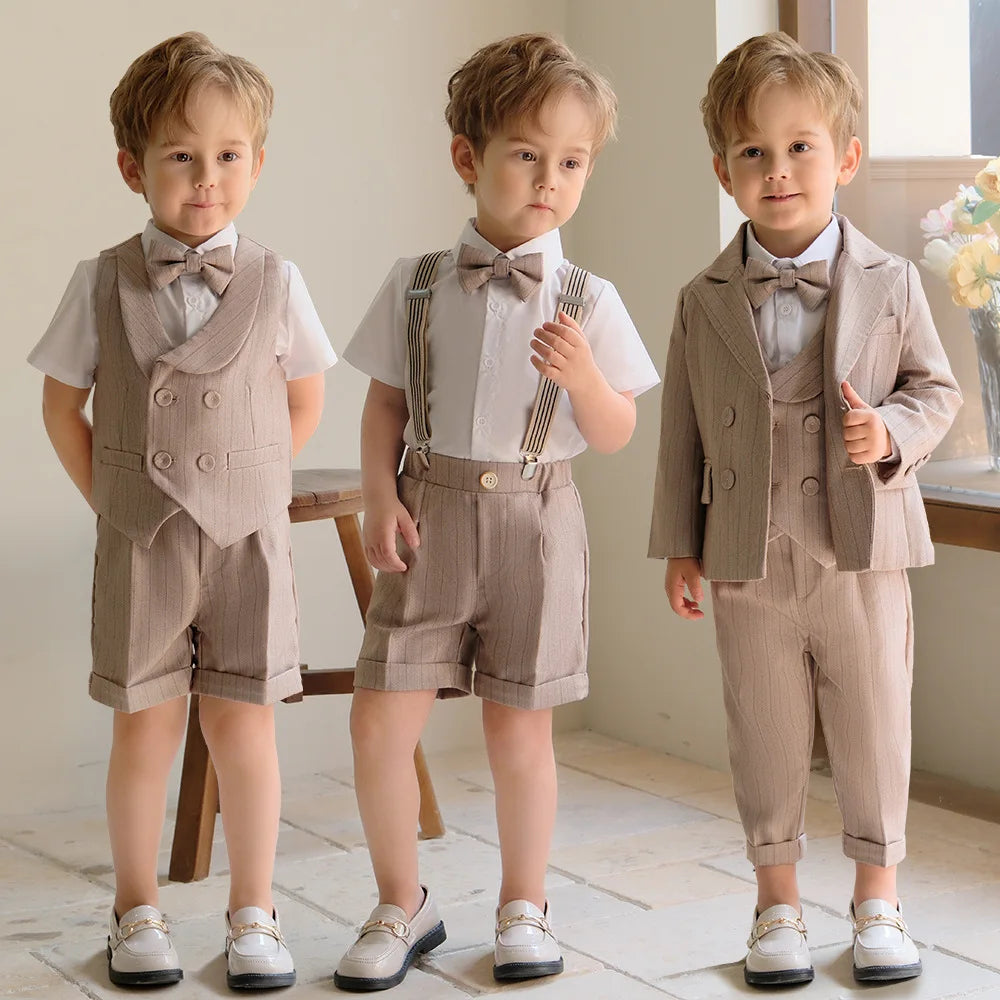 Children's Khaki Striped Suit Set Boy's