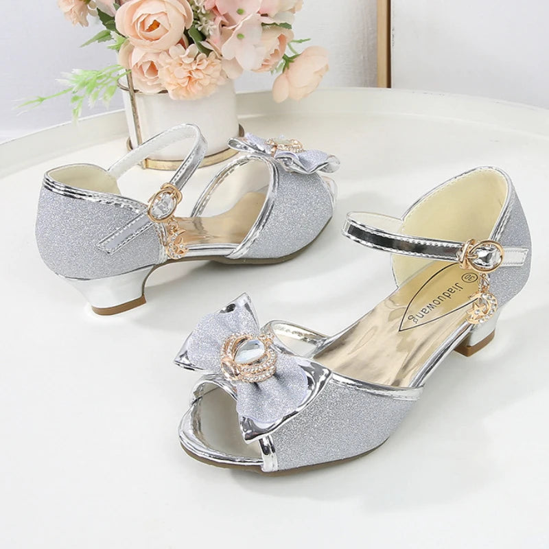 Girl's Heel Sequins Crown Sandals