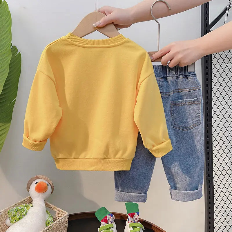 Long Sleeve T-shirt Jeans Set Cotton