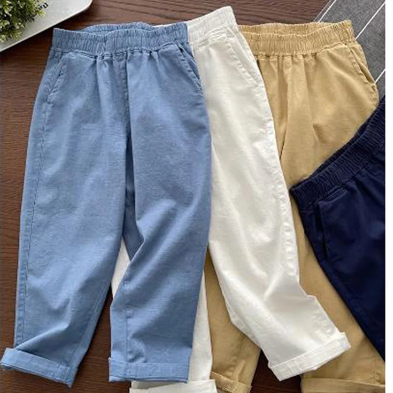 Pants Solid Color Cotton Linen Pants