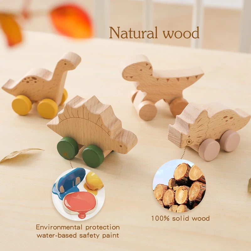 1PC Wood Block Dinosaur Car