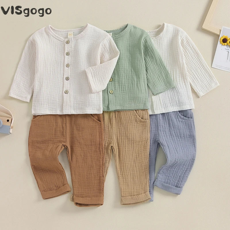 Kids Outfit Button T-shirt Long Pants