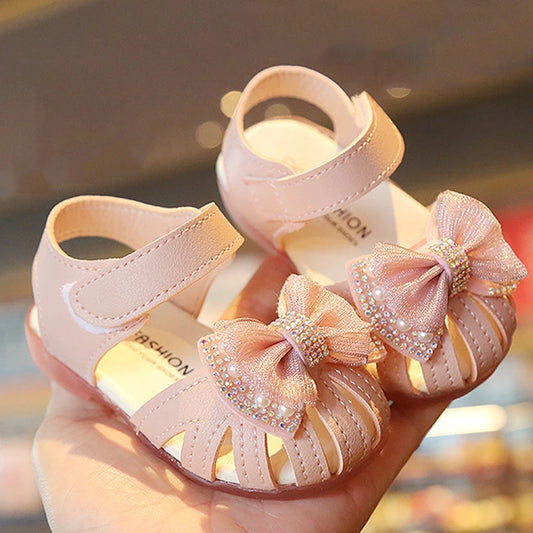 Summer Bowtie Pink Soft Sole Shoes