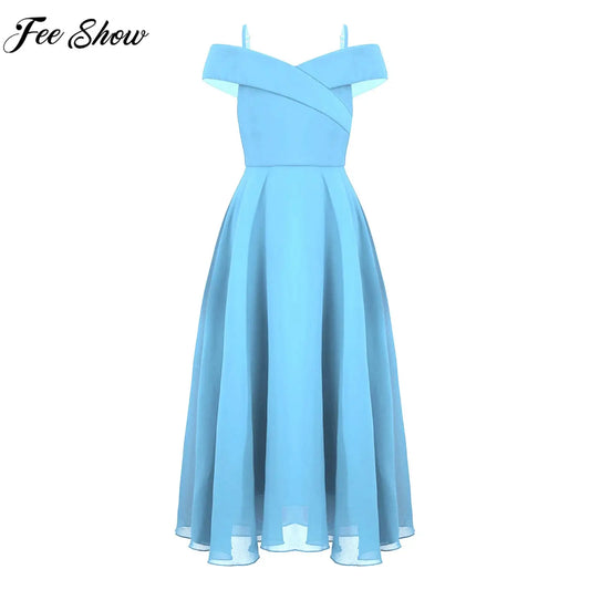 Girls Off Shoulder Adjustable Strap Dress