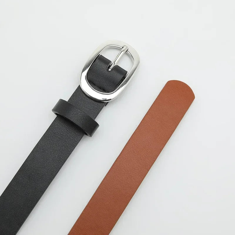 PU Leather Metal Round Buckle Belt