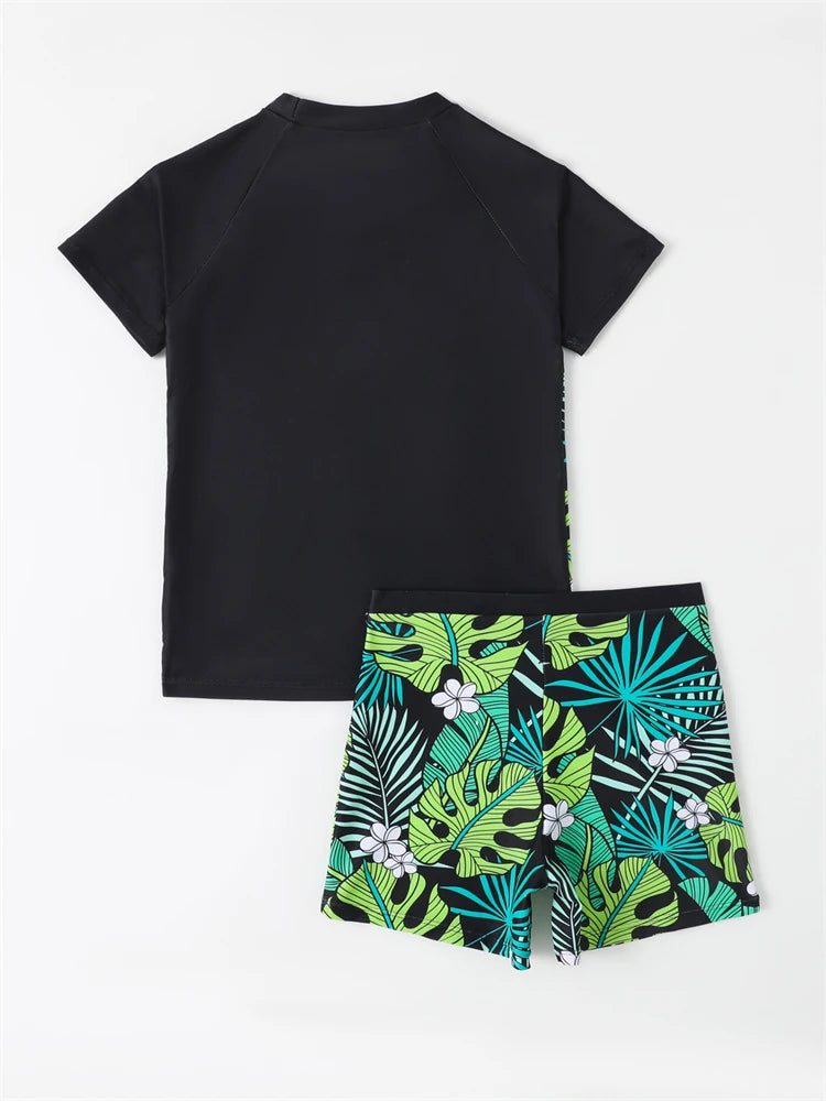 Swimsuit Solid Print Short Sleeves