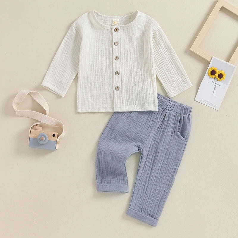 Kids Outfit Button T-shirt Long Pants