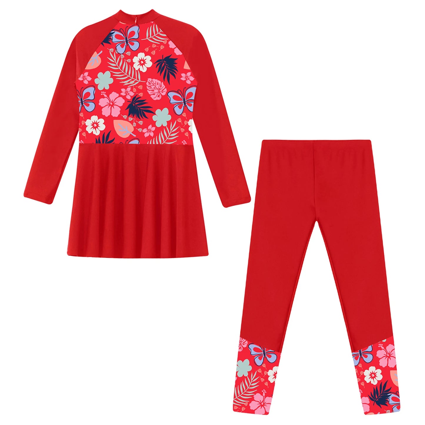 2Pcs Girls Swimsuit Long Sleeve