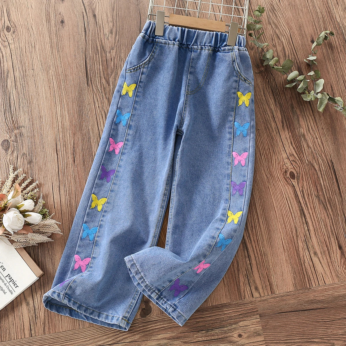 Girls Jeans Butterfly Print