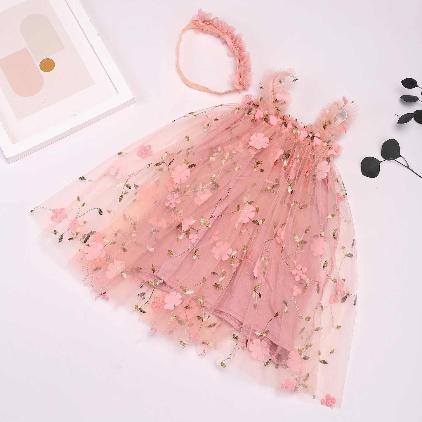 Sleeveless Floral Tulle dress + Headband